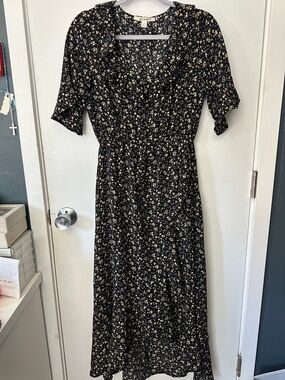 miami Black Floral Midi Dress with Cream & Yellow Ditsy Print